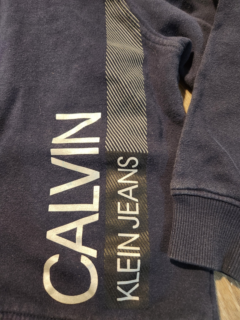 Calvin Klein Jeans Navy and Light Gray Logo Hoodie - Picture 2 of 6
